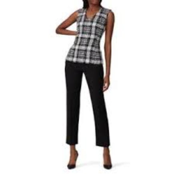 Theory Black and White "Sculpt U Shell" Rubber Tweed Sleeveless Top - Picture 4 of 10